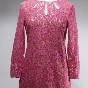 Juicy Couture Pink Cotton Blend Floral Lace Overlay Mod Dress Size 2
